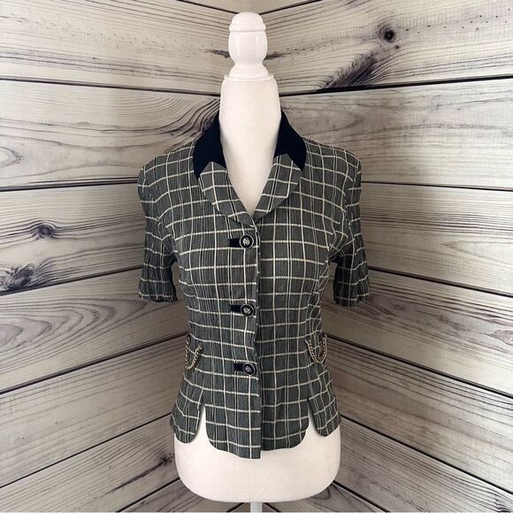 Vintage Perceptions Short Sleeve Button Down Chain Blouse - Picture 1 of 8